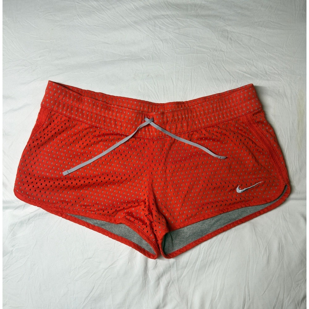 Nike Womens Red Mesh Athletic Shorts Medium Grey Lined Running Training Gym